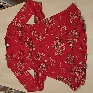 NWOT H&M DIVIDED Red Floral Ruffled Semi Sheer Faux Wrap Dress